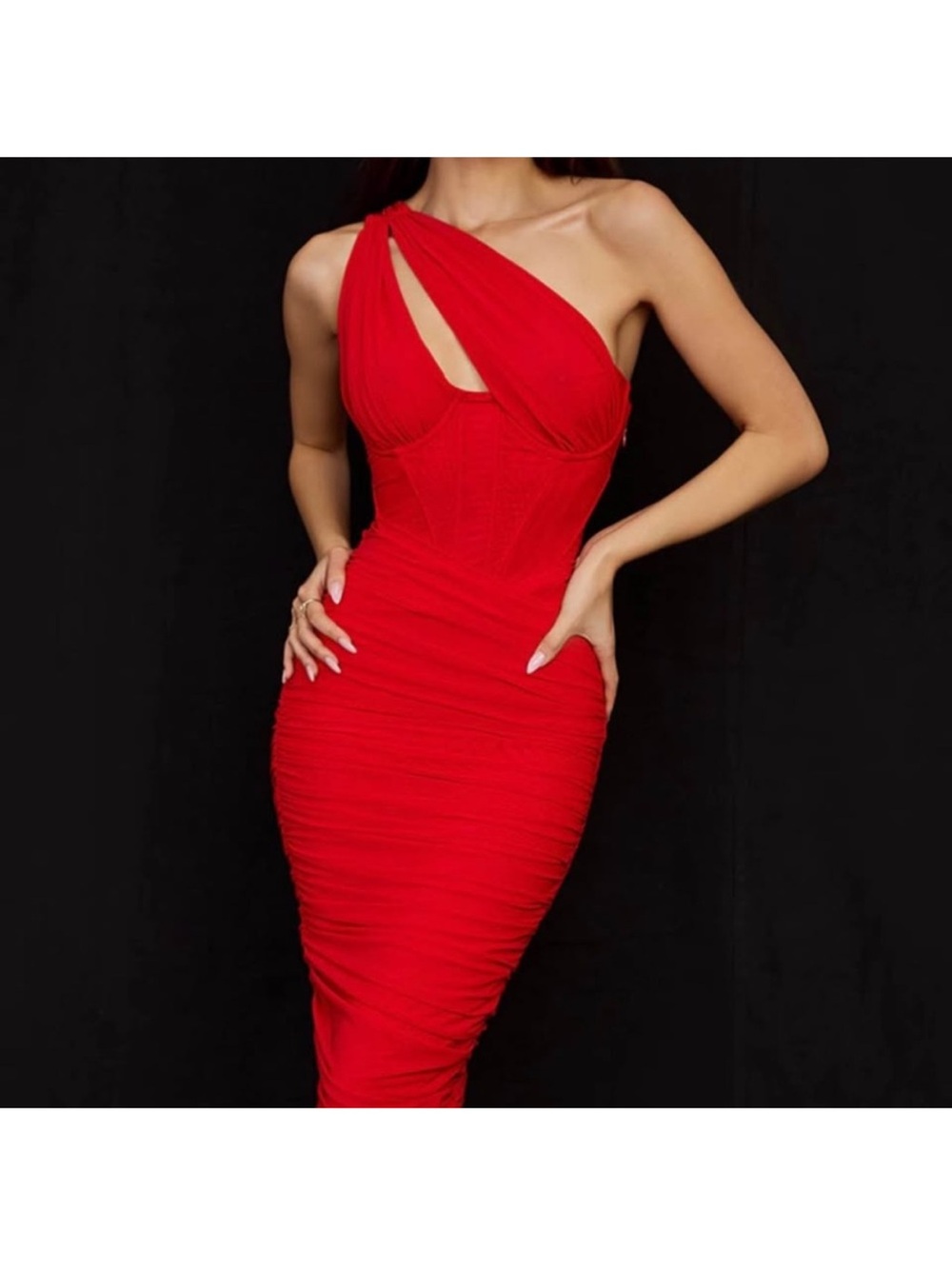 NWT House of CB Asymmetric One-Shoulder Red Bodycon Dress
